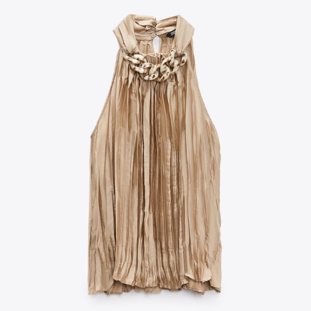 NWT Zara Halter Top Wrinkled Effect With Chain Links - Picture 6 of 10